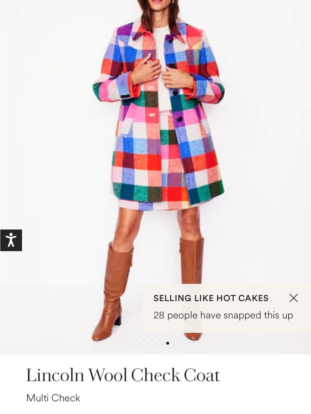 RARE Boden Women's Lincoln Wool Multi Check Coat. Size US 16-18.